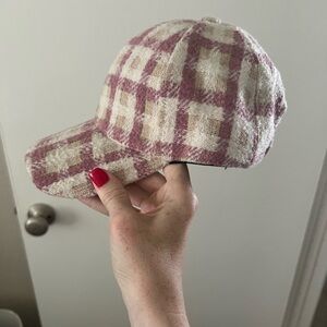 Anthropologie Pink and Cream Plaid Cap